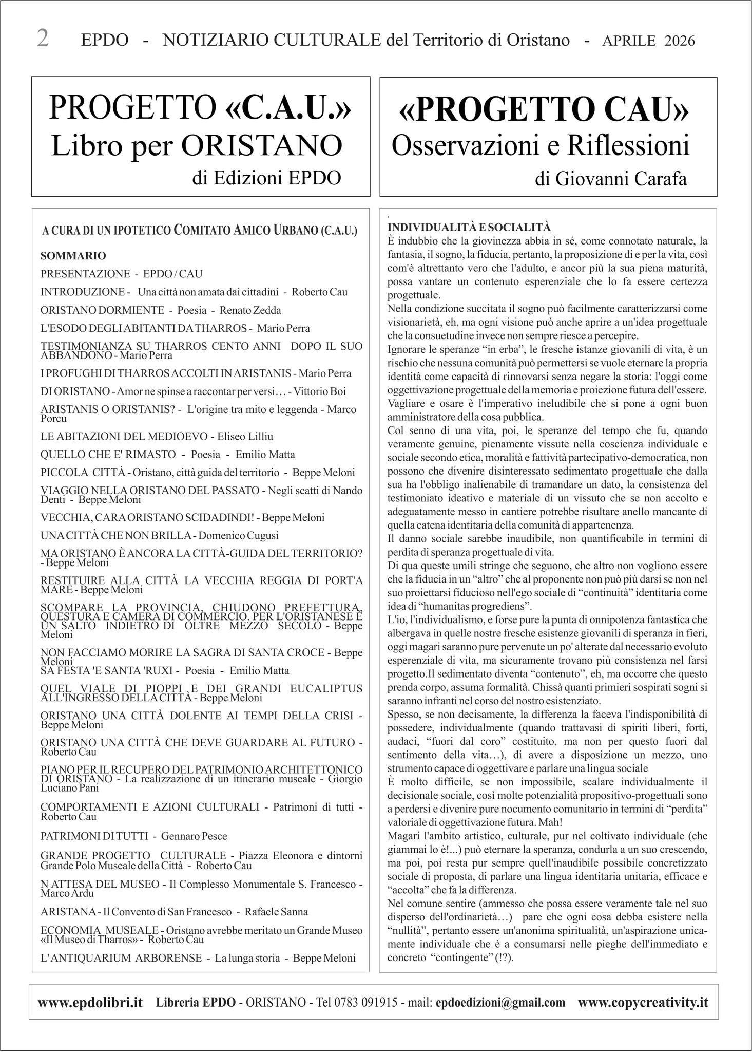 Notiziario Culturale EPDO Oristano